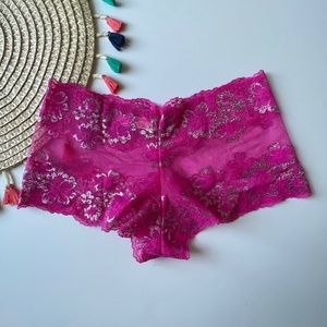 Victoria's Secret Body By Victoria Shimmer Lace Boyshort Panty Fuchsia Large NEW